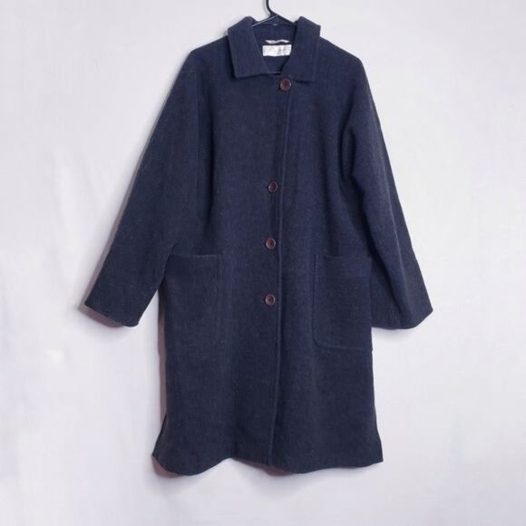 Sandro Vintage Dark Gray Wool Button Front Pea Coat Women's Size 14 Charcoal - Picture 9 of 9